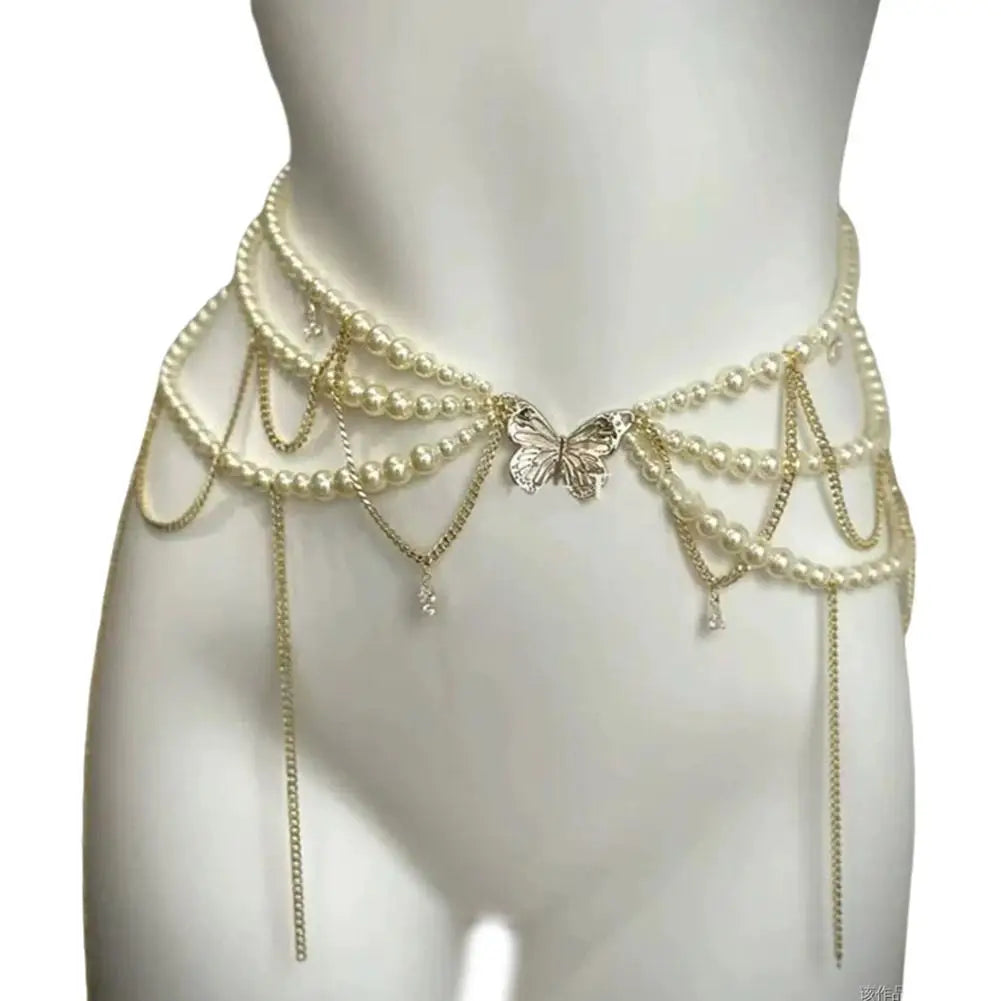 Multilayer Pearl Waist Chain Belt Body Jewellery