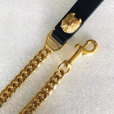 French Bulldog Dog Leash 14mm Cuban Chain Genuine Leather Stainless Steel Pet Accessories