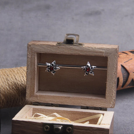Pentagonal Star Stainless Steel Stud Hoop Earrings for Men with Wooden Box