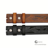 Genuine Leather Vintage Belt No Buckle Embossed Cowhide Strap Western Cowboy Belts
