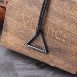 Viking Runes Stainless Steel Pendant Necklace with Wooden Box