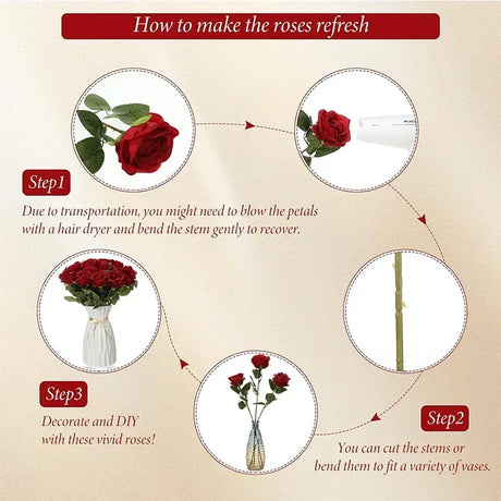50 Pcs Velvet Roses Artificial Flowers Real Touch Fake Roses Valentine's DIY Wedding Bouquet Home Decor