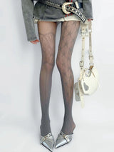 AB Design Coffee Tights Punk Fishnet Stockings Gothic Lolita Lace Five-pointed Star Print Mesh Pantyhose