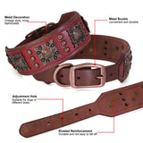 Genuine Leather Dog Collar 2inch Wide Rivet Spikes Collars for Medium Large Dogs Medieval Cosplay