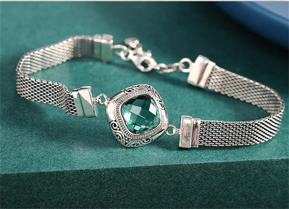 The Gate Keeper's S925 Sterling Silver Bracelet Amethyst Smoky Quartz Flat Woven-chain Jewellery