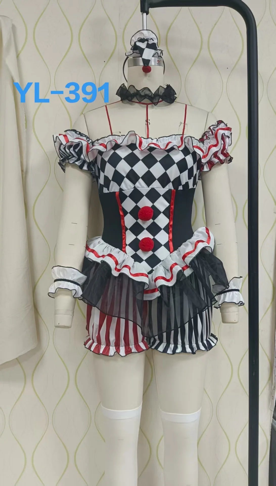 Clown Cosplay Costume Circus Performance Jumpsuit Halloween Party Carnival Jester Theater Stage Performance