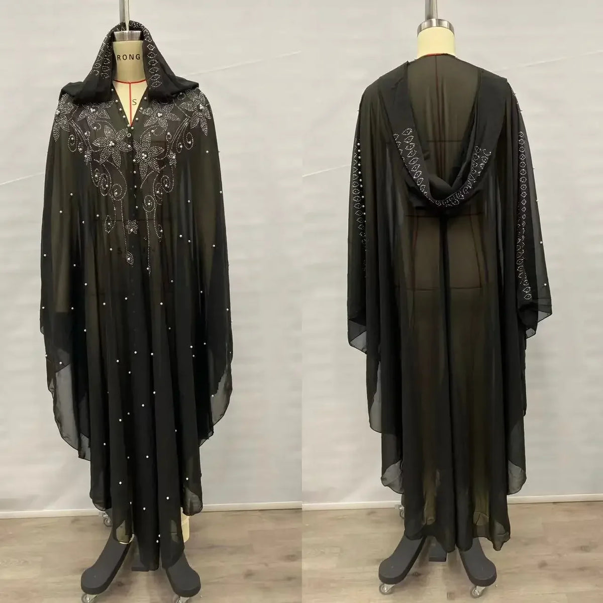 Sparkly Thin Hooded Cloak Cape Dress Stage Performer Cover Up