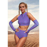 Roller Derby Performance Outfit Women High Neck Crop Set Rave Party Clubwear Printed Bodycon Set