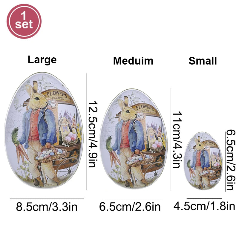 3 or 6 Large Medium Small Easter Eggs Bunny Pattern Metal Egg Shaped Candy Gift Box Easter Decoration