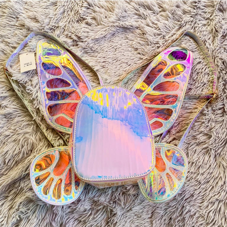 Mini Backpack Butterfly Wings Daypack Holographic Leather