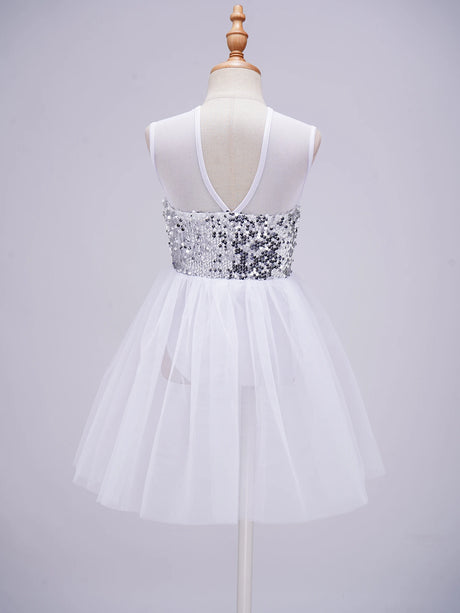 Girls Ballet Gymnastics Figure Ice Skating Sequin Leotard Tutu Dress Performance Dancewear