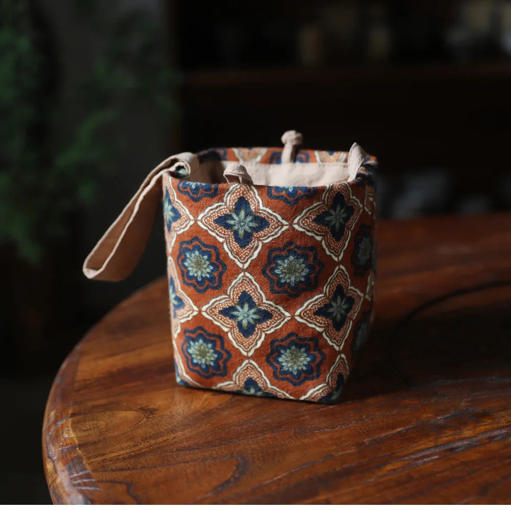 Padded Cotton Teacup Storage Bag Ceramic Glass Drawstring Bags Portable Organiser