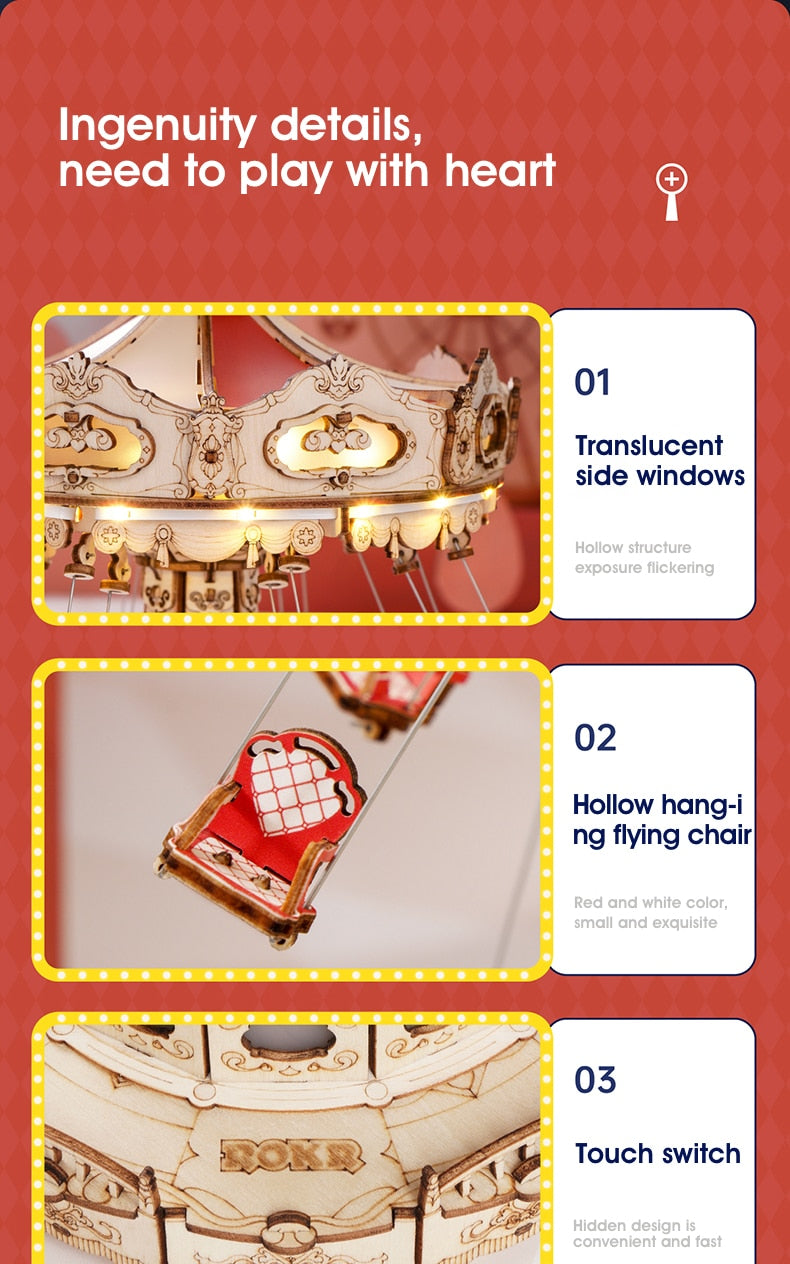 Swing Ride Music Box Amusement Park Series DIY 3D Wooden Model Kit Puzzle