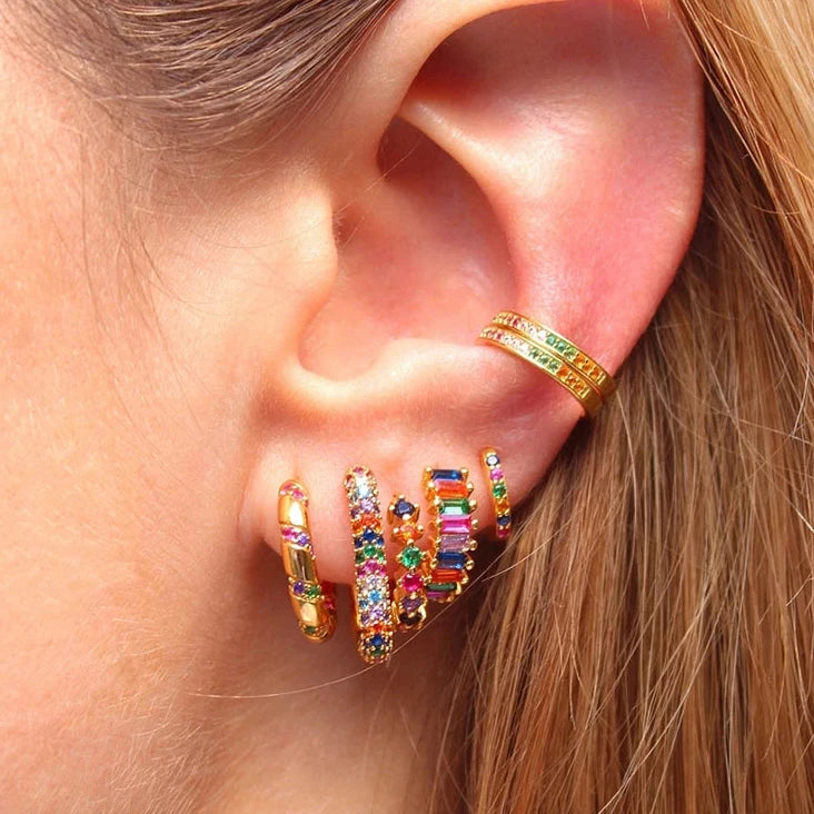 Colourful Zircon Gold Stud Earrings Mix'n'Match