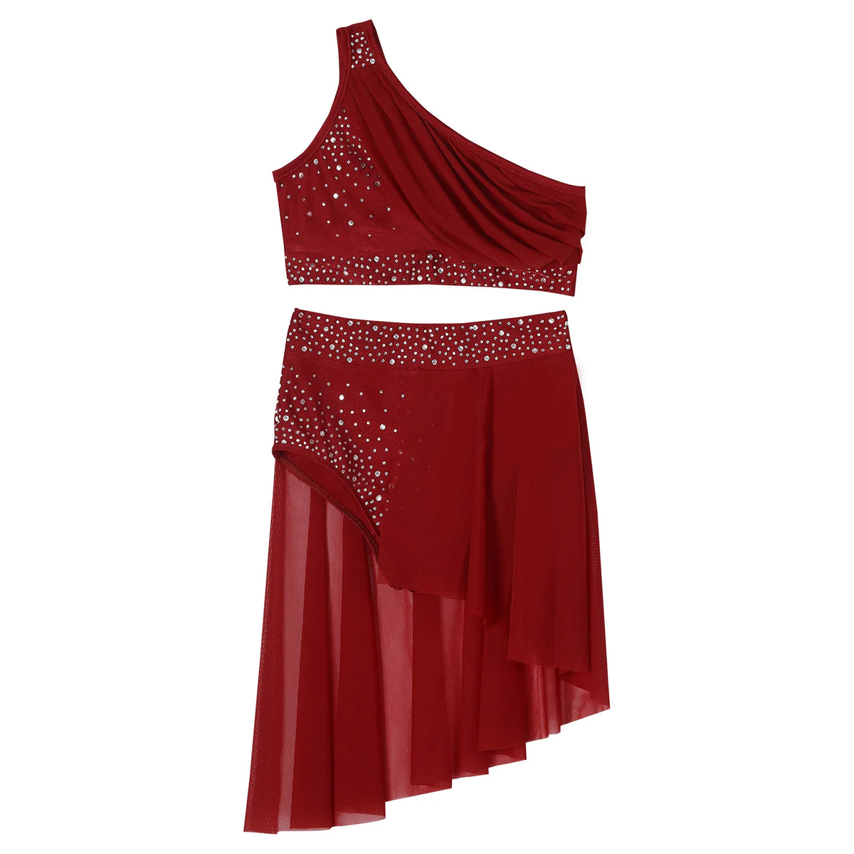 Girls Dance One Shoulder Crop Top Wrap Tutu Skirt Set
