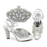 Peacock Peep-Toe Party Pumps Matching Bag and Shoes Set