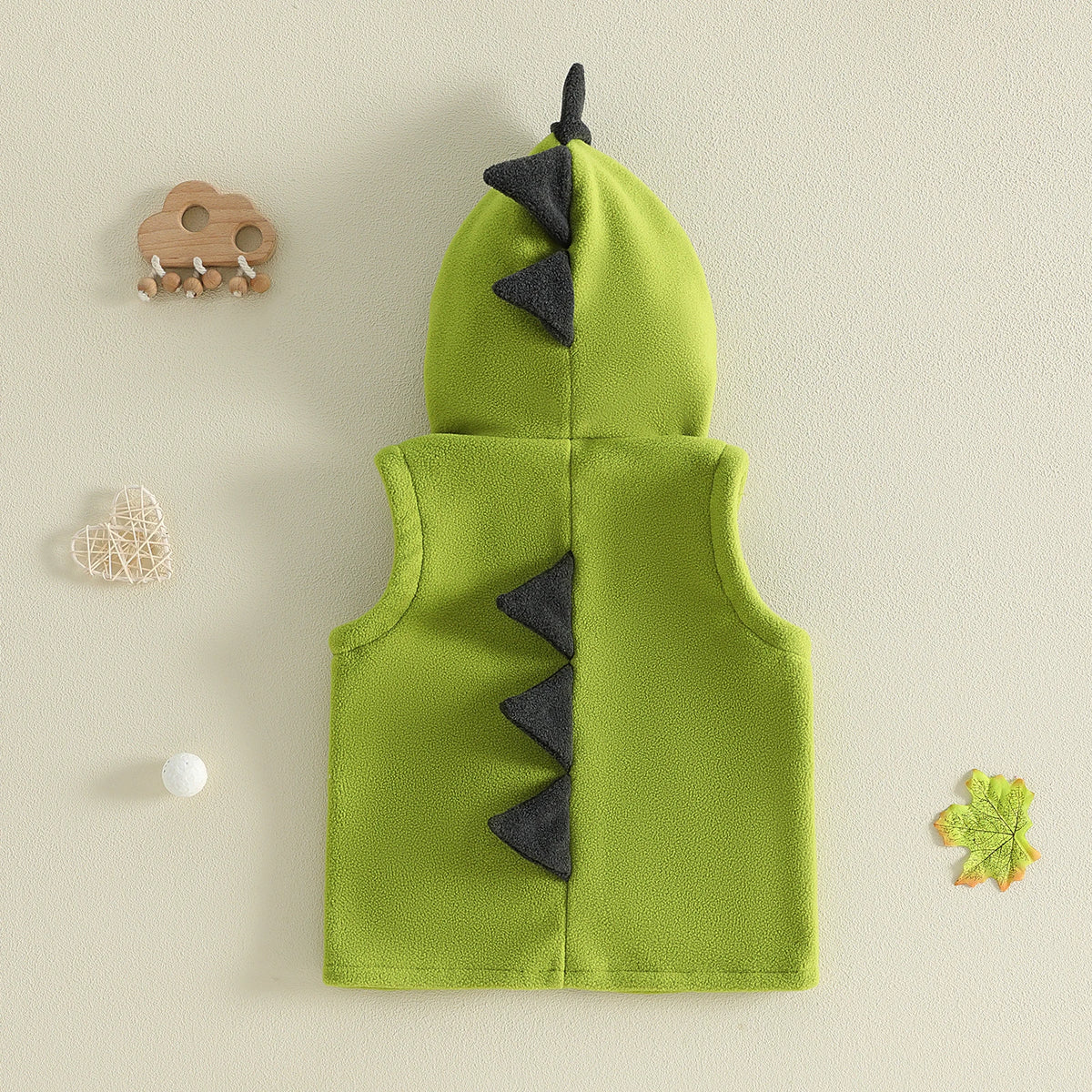 Dinosaur Fleece Vest Toddler Boy Hooded Cute Embroidery Full-Zip Sleeveless Jacket Coats Outerwear