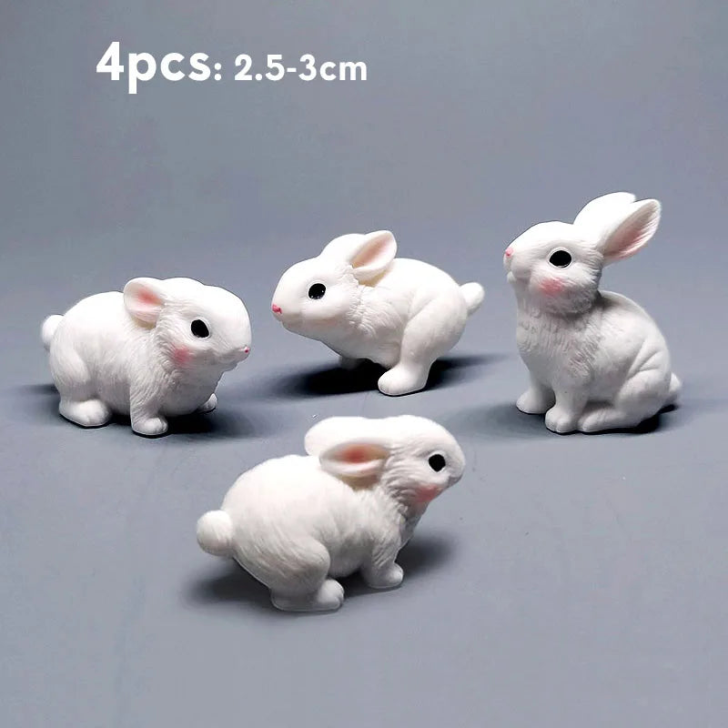 White Rabbits Resin Miniatures Easter Bunny Decoration Dollhouse Toys