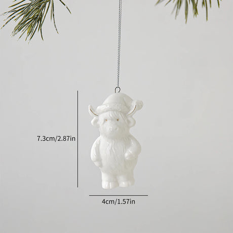 White Ceramic Christmas Tree Ornaments Snowman Reindeer Xmas Hanging Decor