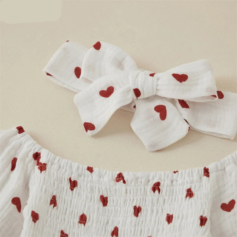 Valentines Day Easter St Patricks Christmas Baby Girls Heart Print Romper with Headband