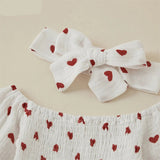 Valentines Day Easter St Patricks Christmas Baby Girls Heart Print Romper with Headband