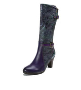 Purple Embossed Dragonfly Genuine Leather Long Boots