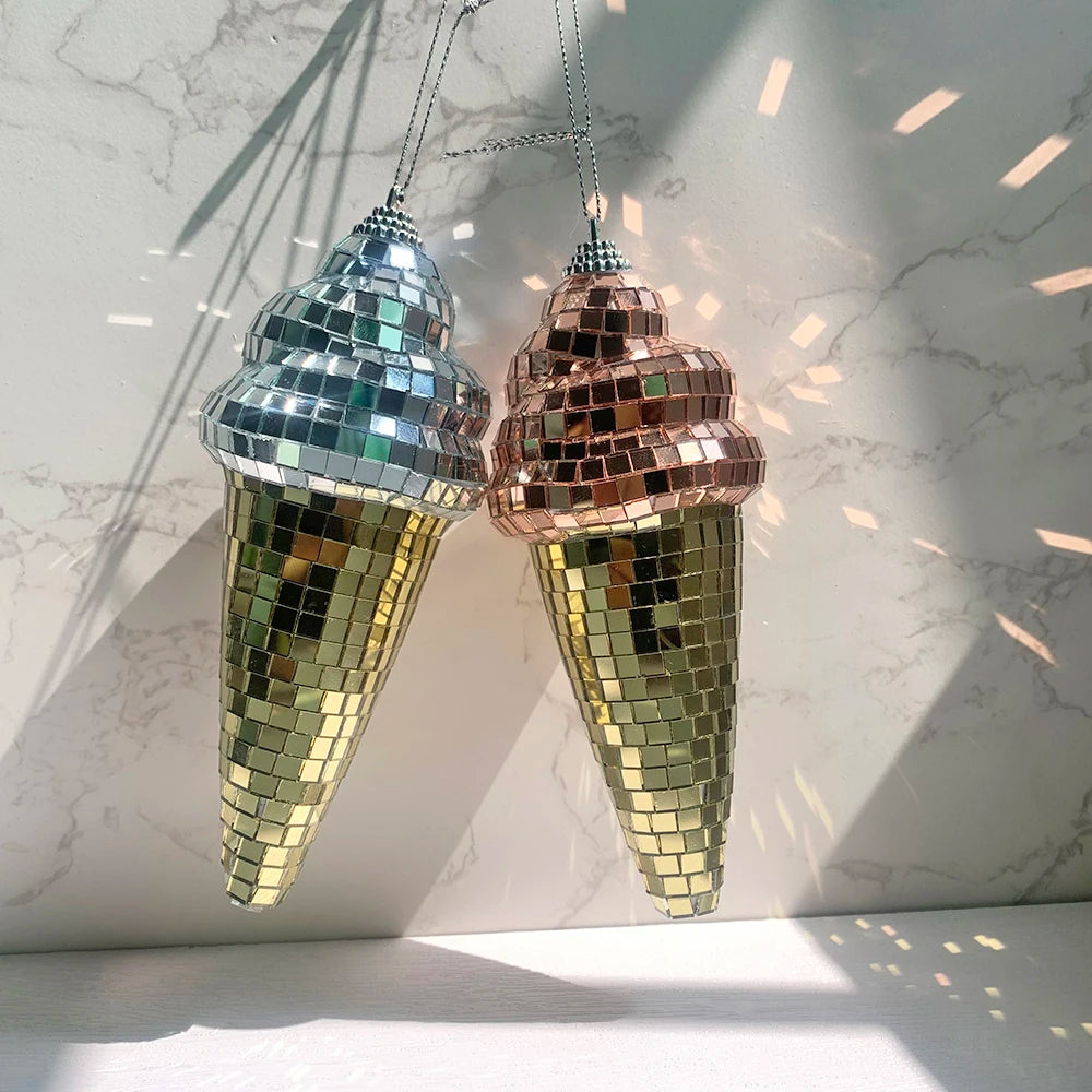 Hanging Disco Ice Cream Cone Mirror Ball Room Decor