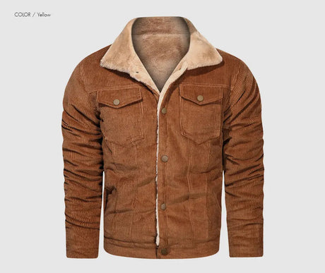 Woodsman Winter Corduroy Jackets Thick Warm Faux Fur Collar Bomber Coat