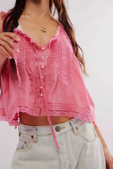 Pip's Summer Cotton Camis Crop Tops Boho Spliced Lace Tank Tops