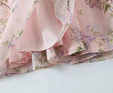 Ceony's Pink Floral Backless Halter Neck Dress