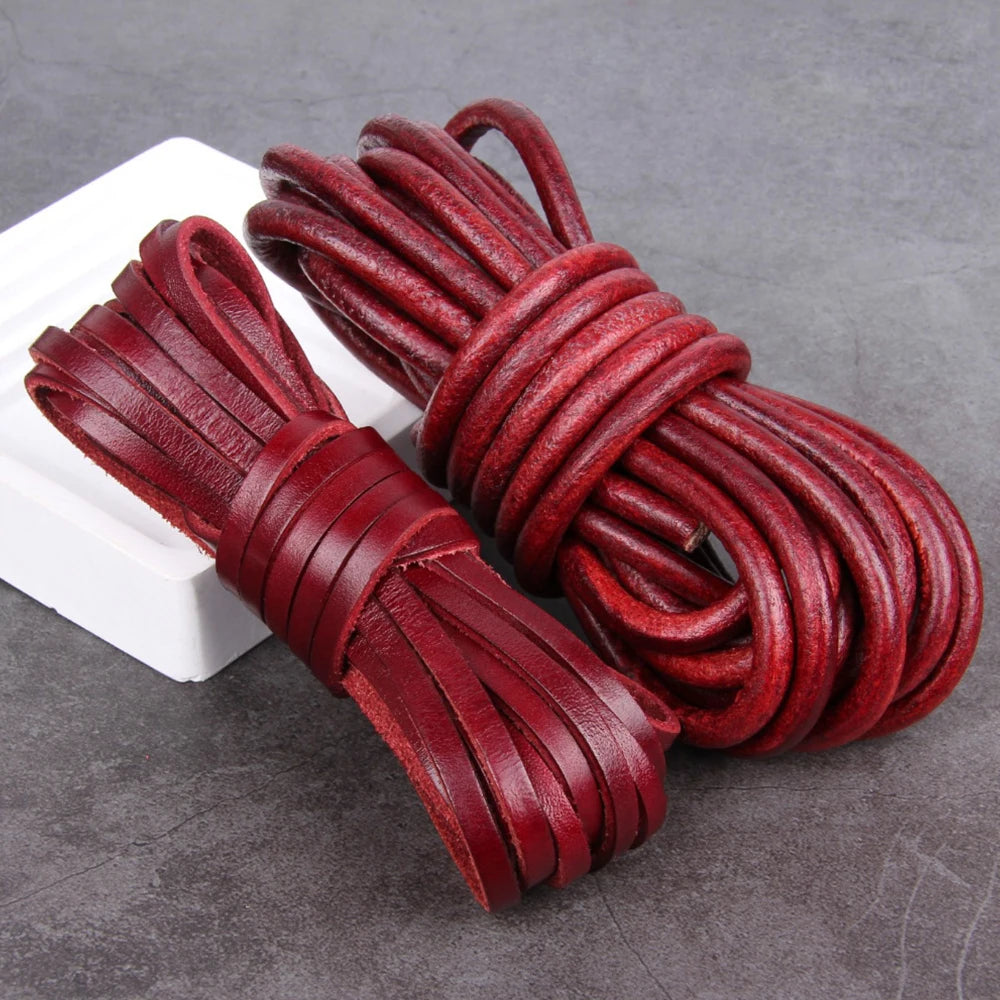 1/2/3/4/5/6/8mm 2 meter Red Coffee Genuine Leather Cord Flat/Round Rope DIY Jewellery Making