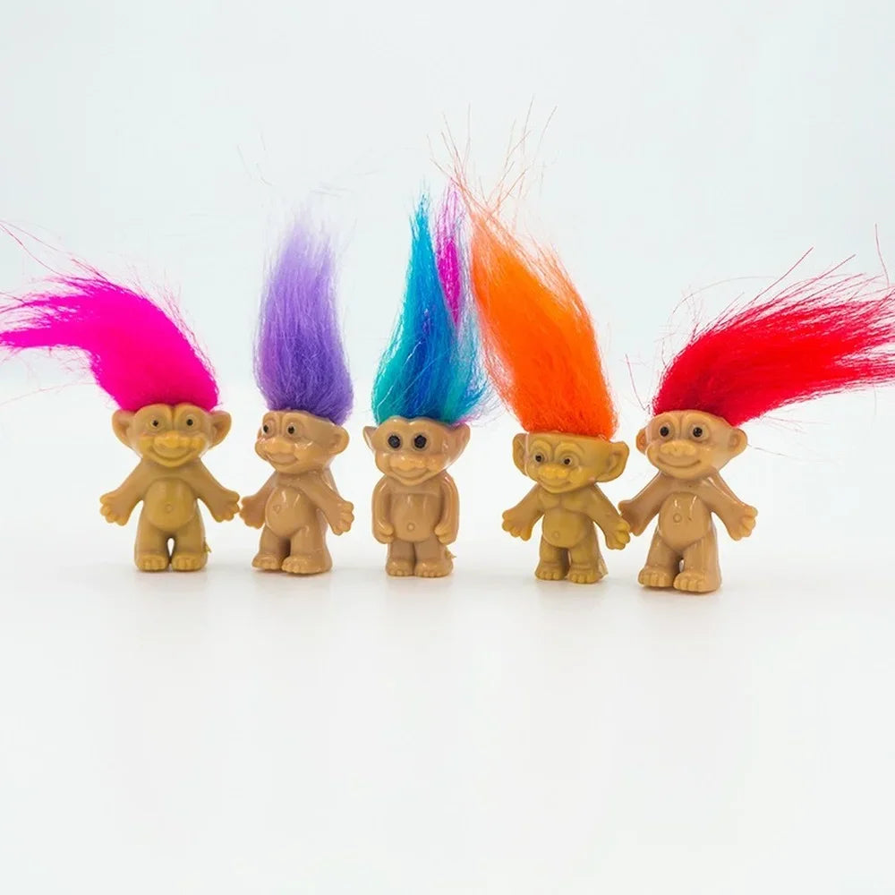 Set of Ten Mini Trolls Dolls Retro Toy Collection Gifts for Kids