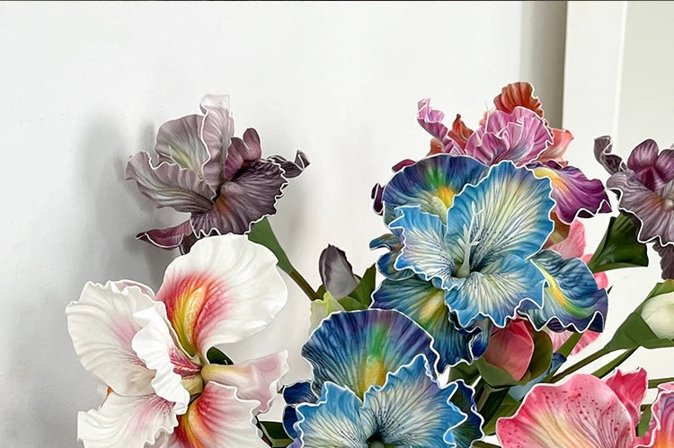 Irises Oil Painting Stylised 45cm Artificial Flower EVA Velvet Feel