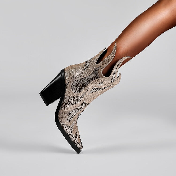 Flamin' Awesome Rhinestone Ankle Boots