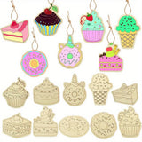 20Pcs Wooden Cupcake Ornaments Donut Unpainted Wood Crafts Project