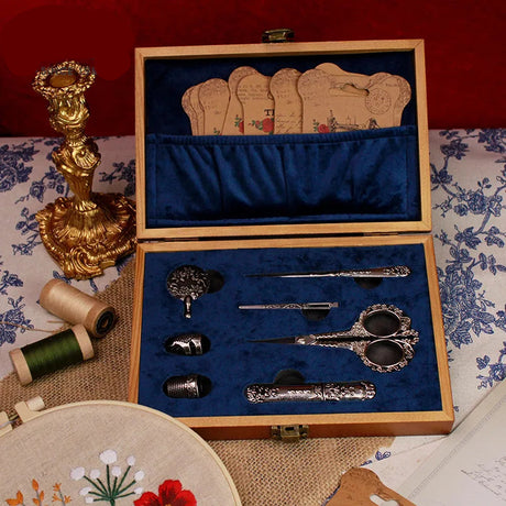 Royal Blue Vintage Sewing Kit Embroidery Scissors Needlework Set