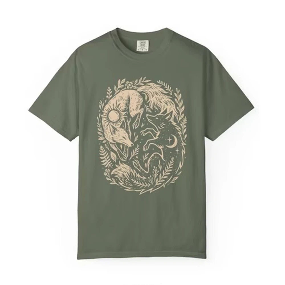 Fox Yin Yang Sun Moon T-shirt Mystical Animal Naturecore Tee Dark Academia