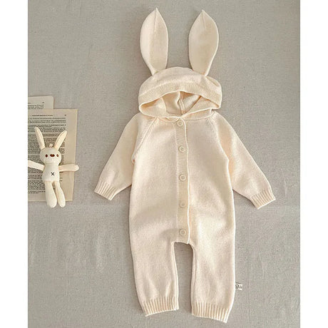 Baby and Toddler Knitted Romper Bear Bunny Ear Hooded Jumpsuits for Boys Girls