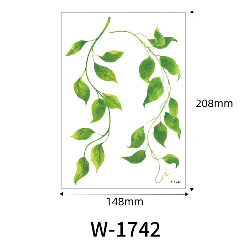 Forest Green Leaf Vine Temporary Tattoo Sticker Waterproof