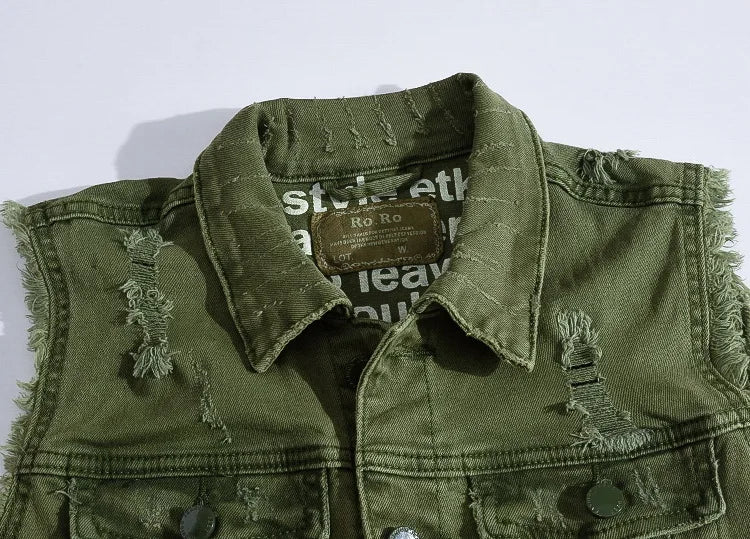 Woodsman Ripped Denim Vests Jackets