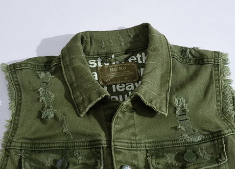 Woodsman Ripped Denim Vests Jackets