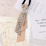 Dark Academia Jabot Plaid Short Necktie Rhinestone Brooch Pearl Chain