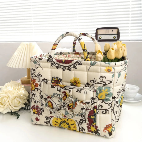 Floral Quilted Fabric Storage Bins with Handles Multi-Compartment Organiser William Morris