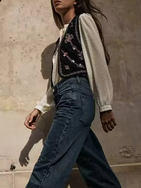 Janet's Floral Embroidered Velvet Vest Waistcoat