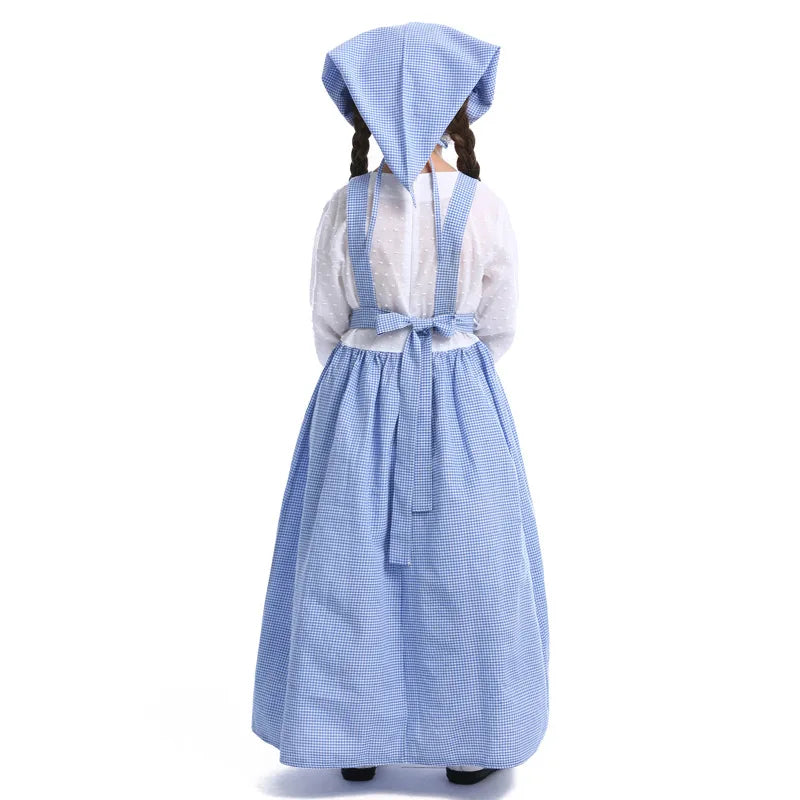 Little House Prairie Pioneer Girl Costume Olden Day Dress Purim Halloween Cosplay
