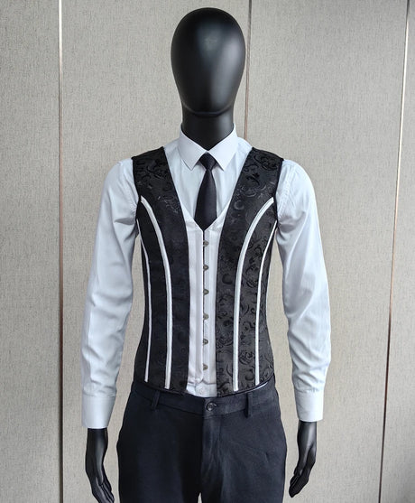 Vintage Circus Men's Boned Waistcoat Corset Vest Lace Up Burlesque Performance Stage Costume