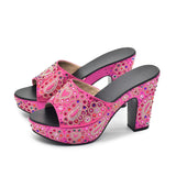 Paisley Summer Open Toe Platform High Heel Slides Shoes Comfortable Wedge Sandals
