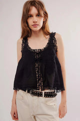 Pip's Summer Cotton Camis Crop Tops Boho Spliced Lace Tank Tops