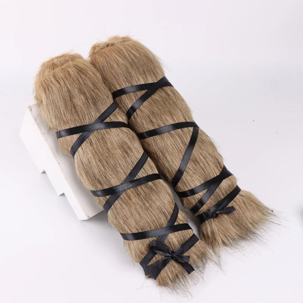 Medieval Faux Leather Faux Fur Leg Covers Viking Hunter Costume Accessories Cosplay Boot Covers