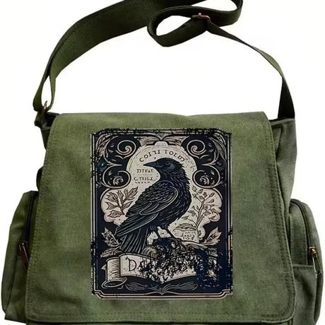 Raven Print Canvas Shoulder Bag Crossbody Messenger Bag